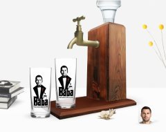 Kişiye Özel Renkli Baskılı Godfather Baba Tasarımlı İkili Rakı Bardağı ve Ahşap Rakı Standı Hediye Seti-3