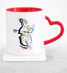 Kişiye Özel Mesleki Çellist Kırmızı Kalpli Kupa Bardak - 2