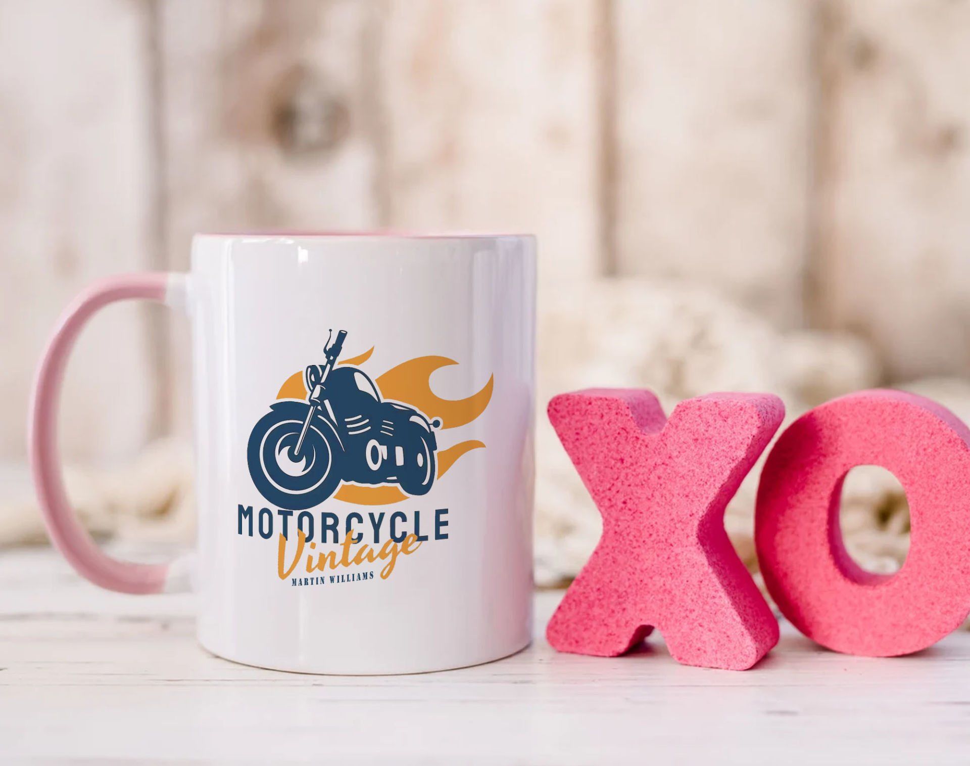 BK Gift Kişiye Özel Motorcu Temalı Pembe Kupa Bardak-15, Arkadaşa Hediye, Sevgiliye Hediye