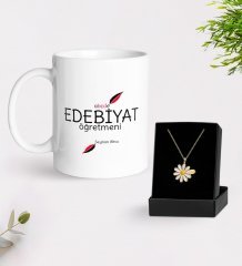 Kişiye Özel Edebiyat Öğretmeni Kupa Ve Papatya Kolye Hediye Seti-5