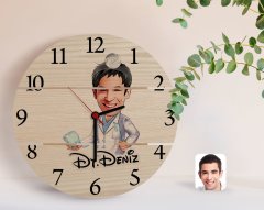 Kişiye Özel Erkek Diş Hekimi Karikatürlü Otantik Ahşap Palet Saat-3