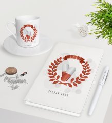 Kişiye Özel Eczacı Beyaz Defter Kalem Türk Kahvesi Fincanı Seti-9