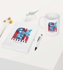 Kişiye Özel İngilizce Öğretmeni Temalı Beyaz Defter Kalem Kupa Seti - 1