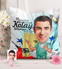 Kişiye Özel Bay Cerrah Karikatürlü Saten Yastık - 1