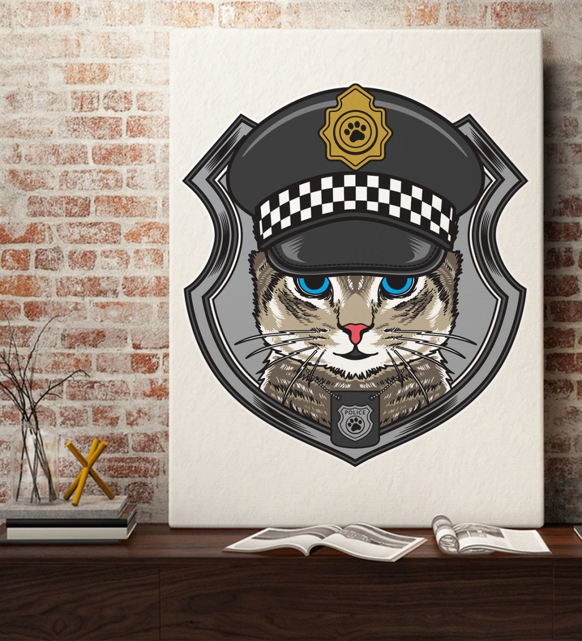 BK Gift Polis Kedi Tasarımlı Kanvas Tablo 70x100cm-1