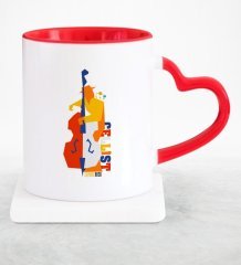 Kişiye Özel Mesleki Çellist Kırmızı Kalpli Kupa Bardak - 1