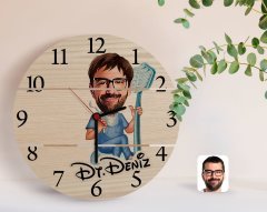 Kişiye Özel Erkek Diş Hekimi Karikatürlü Otantik Ahşap Palet Saat-2