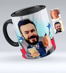 Kişiye Özel Baba Oğul Karikatürlü Siyah Kupa Bardak - 1