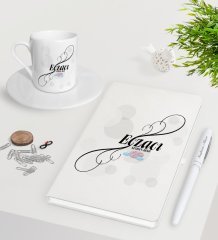 Kişiye Özel Eczacı Beyaz Defter Kalem Türk Kahvesi Fincanı Seti-8