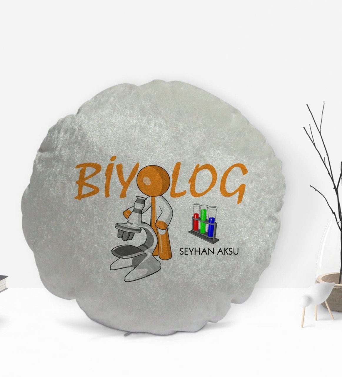 Kişiye Özel İsimli Biyolog Tasarımlı Dekoratif Kırlent Yastık-1
