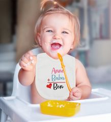 BK Kids Anne Baba Tasarımlı Beyaz Bebek Mama Önlüğü-1