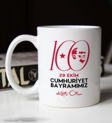 BK Gift 29 Ekim Temalı Beyaz Kupa Bardak-6, Arkadaşa Hediye , 29 Ekim Hediyesi, 100.Yıl Hediyesi