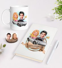 Kişiye Özel Yılın En Mükemmel Çifti Karikatürlü Beyaz Defter Kalem ve Kupa Seti-53