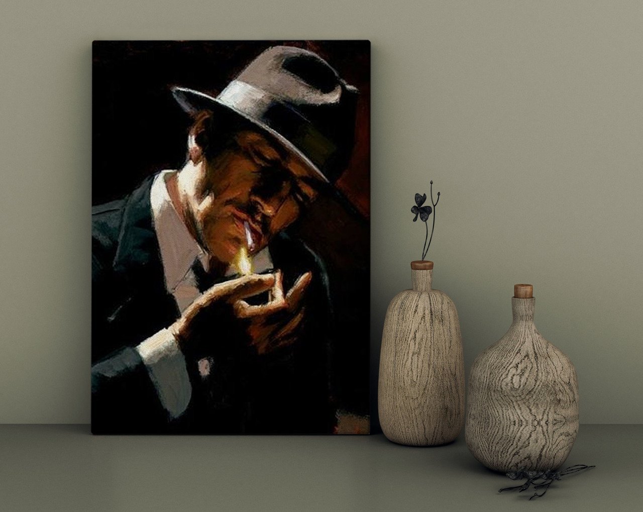 BK Home Man Lighting Cigarette Tasarımlı Kanvas Tablo 30x50cm-1