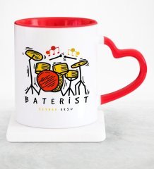 Kişiye Özel Mesleki Baterist Kırmızı Kalpli Kupa Bardak - 2