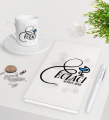 Kişiye Özel Eczacı Beyaz Defter Kalem Türk Kahvesi Fincanı Seti-7