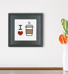 BK Gift I Love Coffee Tasarımlı Ahşap Çerçeveli Taş Duvar Dekoru-1