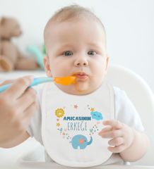 BK Kids Amcasının Erkeğe Tasarımlı Beyaz Bebek Mama Önlüğü-1