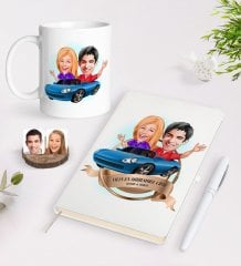 Kişiye Özel Yılın En Mükemmel Çifti Karikatürlü Beyaz Defter Kalem ve Kupa Seti-52