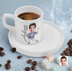 BK Gift Kişiye Özel Sunum Tabaklı Erkek Beyzbol Karikatürlü Kahve Fincanı-15, Sevgiliye Hediye, Aileye Hediye, Arkadaşa Hediye