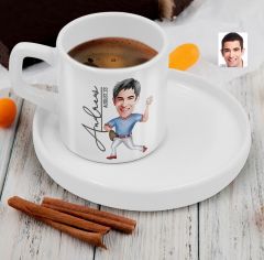 BK Gift Kişiye Özel Sunum Tabaklı Erkek Beyzbol Karikatürlü Kahve Fincanı-15, Sevgiliye Hediye, Aileye Hediye, Arkadaşa Hediye