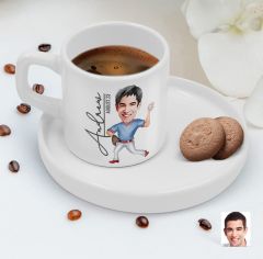 BK Gift Kişiye Özel Sunum Tabaklı Erkek Beyzbol Karikatürlü Kahve Fincanı-15, Sevgiliye Hediye, Aileye Hediye, Arkadaşa Hediye