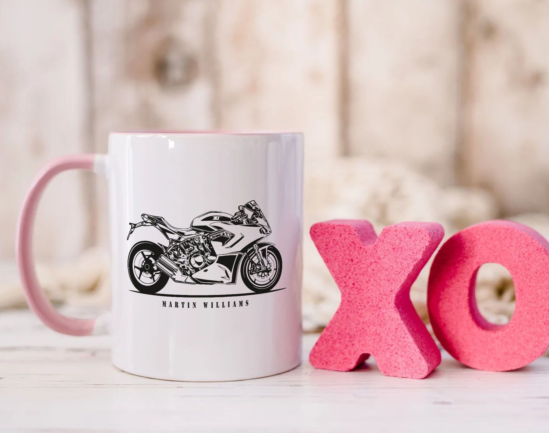 BK Gift Kişiye Özel Motorcu Temalı Pembe Kupa Bardak-12, Arkadaşa Hediye, Sevgiliye Hediye
