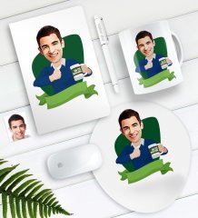 Kişiye Özel Bay Öğretmen Karikatürlü Defter Kalem Kupa Mouse Pad Seti-6