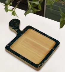 BK Gift Mermer Tasarımlı Kare Şeklinde Doğal Ahşap Servis ve Sunum Tabağı Model 12