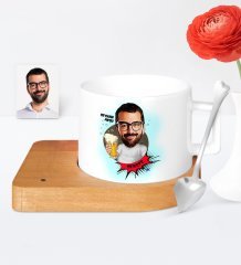 Kişiye Özel Şerefe Karikatür Ahşap Altlıklı Seramik Fincan - 1