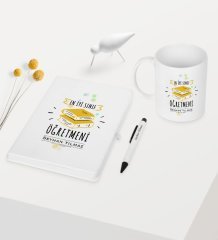 Kişiye Özel Sınıf Öğretmeni Temalı Beyaz Defter Kalem Kupa Seti - 6