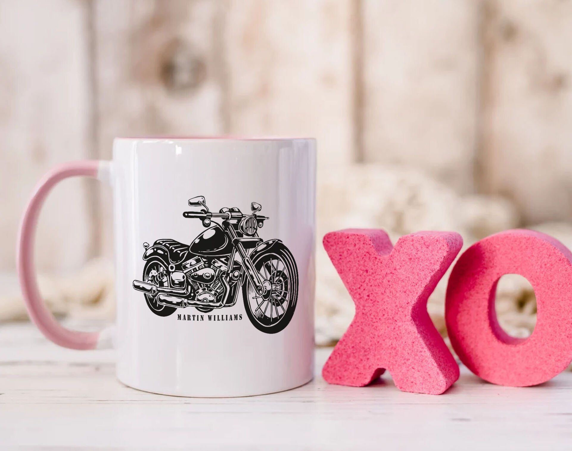 BK Gift Kişiye Özel Motorcu Temalı Pembe Kupa Bardak-11, Arkadaşa Hediye, Sevgiliye Hediye