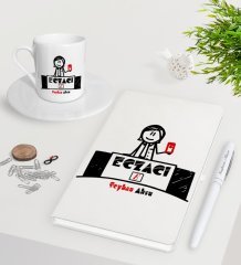 Kişiye Özel Eczacı Beyaz Defter Kalem Türk Kahvesi Fincanı Seti-5