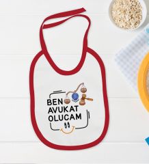 BK Kids Avukat Olucam Tasarımlı Kırmızı Bebek Body Zıbın ve Mama Önlüğü Hediye Seti-1