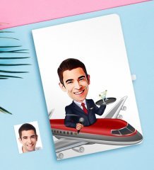 Kişiye Özel Bay Uçuş Görevlisi Host Karikatürlü Defter