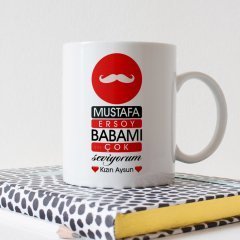 Kişiye Özel Babamı Çok Seviyorum Tasarımlı Beyaz Kupa Bardak - 2