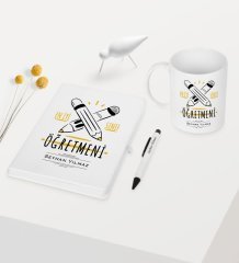 Kişiye Özel Sınıf Öğretmeni Temalı Beyaz Defter Kalem Kupa Seti - 5