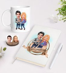Kişiye Özel Yılın En Mükemmel Çifti Karikatürlü Beyaz Defter Kalem ve Kupa Seti-50