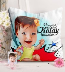 Kişiye Özel Kız Bebek Karikatürlü Saten Yastık - 1