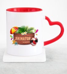 Kişiye Özel Mesleki Animatör Kırmızı Kalpli Kupa Bardak - 1