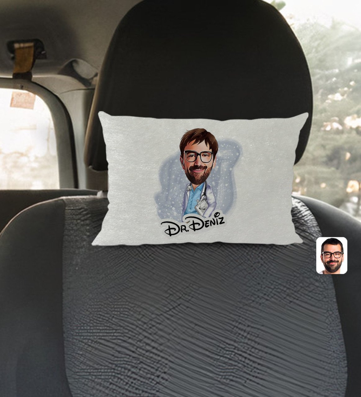 Kişiye Özel İsimli Erkek Doktor Karikatürlü Dikdörtgen Araç Koltuk Yastığı-8