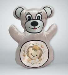 BK Gift Sevimli Aslan Tasarımlı Krem Ayıcık Yastık-2