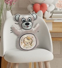 BK Gift Sevimli Aslan Tasarımlı Krem Ayıcık Yastık-2