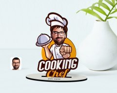 Kişiye Özel Erkek Chef Karikatürlü Ahşap Biblo Model-15