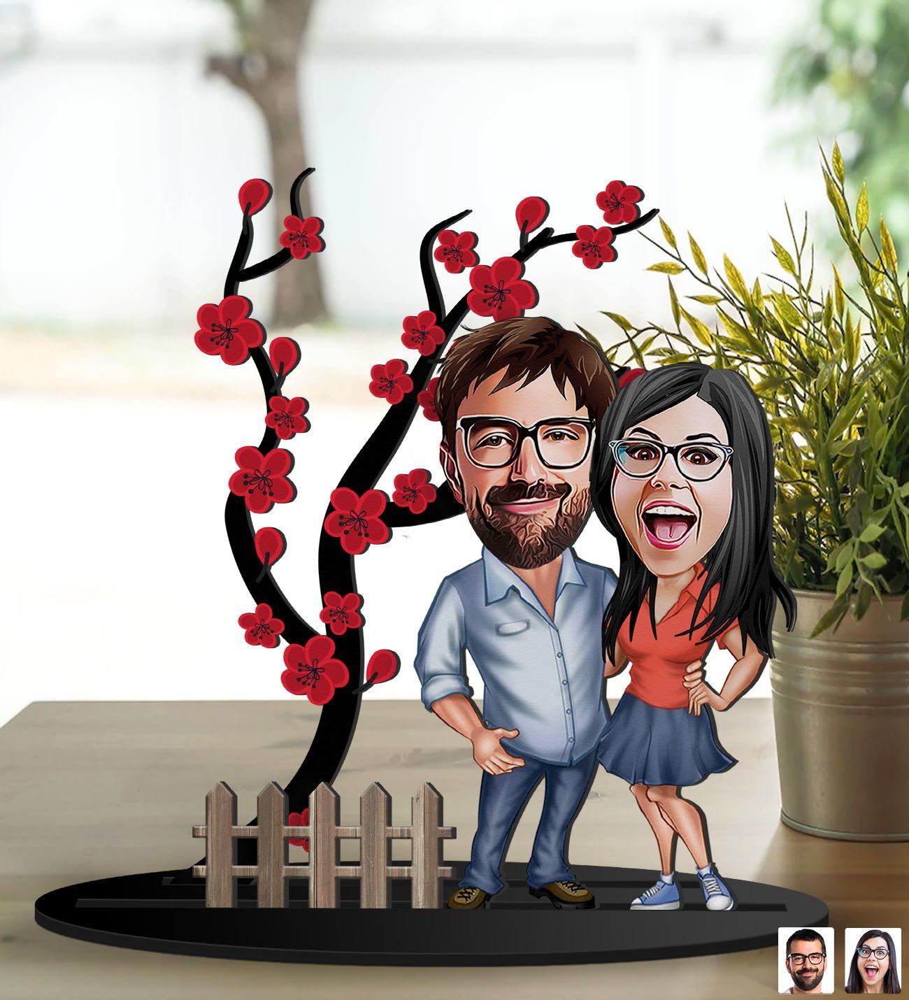 BK Gift Kişiye Özel Sevgililer Karikatürlü 3D Ahşap Biblo, Sevgili Biblo, Ahşap Biblo, Sevgiliye Hediye, Sevgililer Günü Hediyesi-4