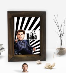 Kişiye Özel Godfather Baba Karikatürlü Dekoratif Doğal Masif Ahşap Çerçeve 15x20cm-20