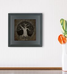 BK Gift Hayat Ağacı Tasarımlı Ahşap Çerçeveli Taş Duvar Dekoru-1