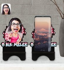 Kişiye Özel O Bir Melek Karikatürlü Ahşap Biblo Telefon Standı-1