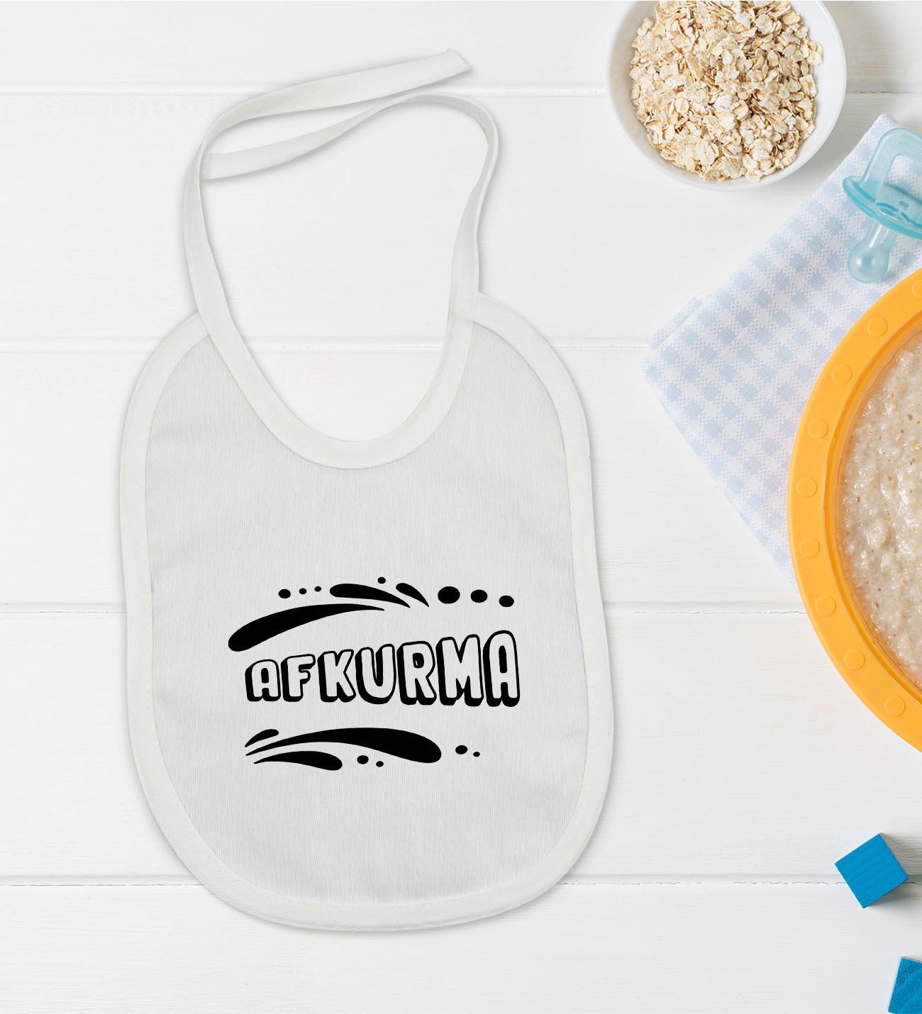 BK Kids Afkurma Tasarımlı Beyaz Bebek Mama Önlüğü-1