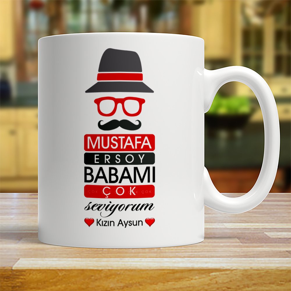 Kişiye Özel Babamı Çok Seviyorum Tasarımlı Beyaz Kupa Bardak - 1